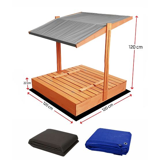 Lada de nisip cu bănci și acoperiș 120 x 120 - gri