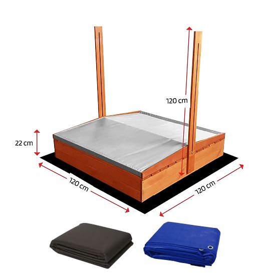 Lada de nisip cu bănci și acoperiș 120 x 120 - gri
