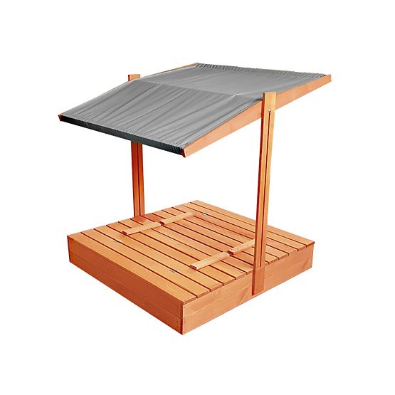 Lada de nisip cu bănci și acoperiș 120 x 120 - gri