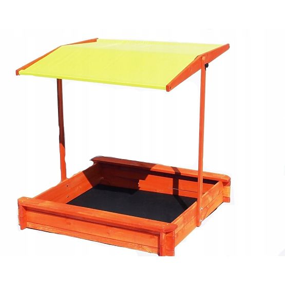 Groapă de nisip din lemn cu bănci și acoperiș 120 x 120 - galben