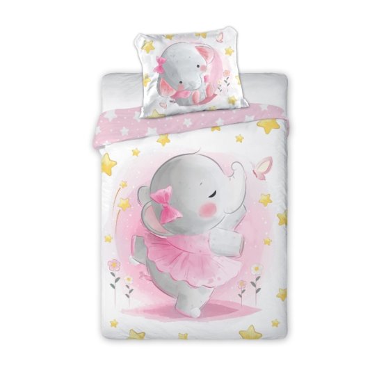 Lenjerie de pat copii 135x100 + 60x40 cm Elefant roz