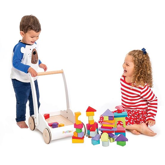 Le Toy Van Petilou Cărucior cu cuburi curcubeu