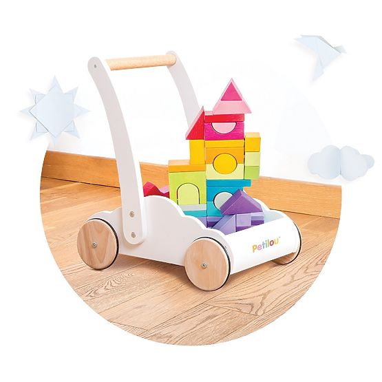 Le Toy Van Petilou Cărucior cu cuburi curcubeu