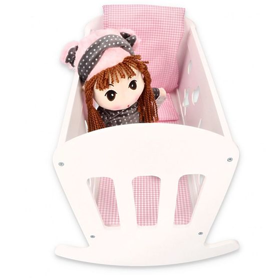 Leagan din lemn pentru papusi cu plapuma