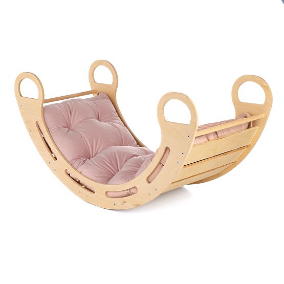 Leagăn montessori din lemn cu pernă roz - 100 cm