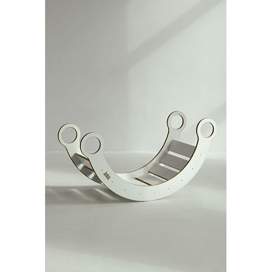 Leagăn Montessori din lemn cu tobogan/perete de cățărare L - alb