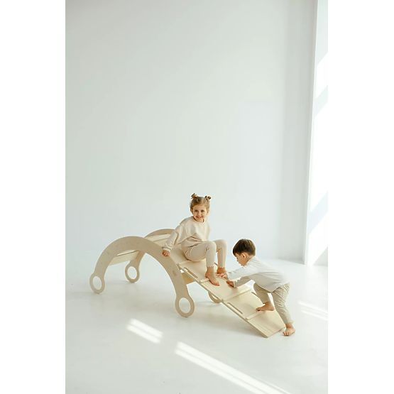 Leagăn Montessori din lemn cu tobogan/scară L - natural