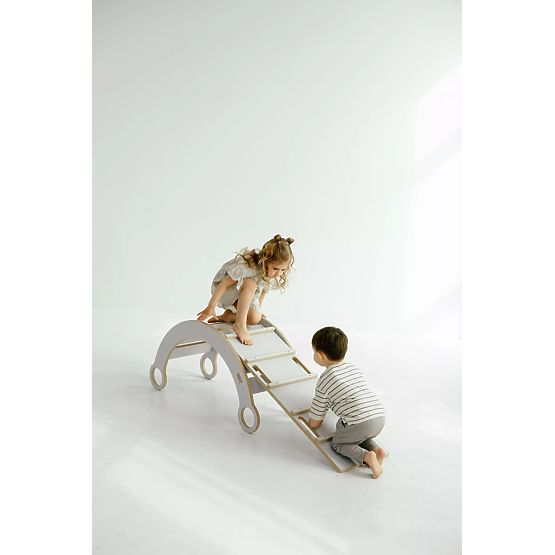 Leagăn Montessori din lemn cu tobogan/scară M - alb