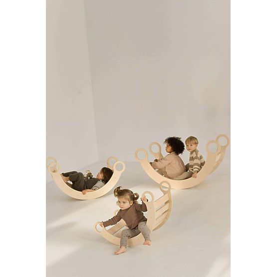 Leagăn Montessori din lemn cu tobogan/scară M - natural