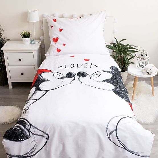 Lenjerie de pat Mickey si Minnie 140 x 200 cm + 70 x 90 cm