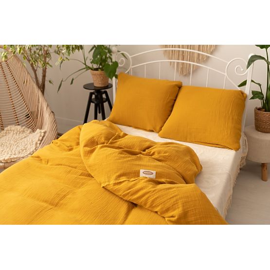 Lenjerie de pat muselina 140x200 cm + 70x90 cm mustar