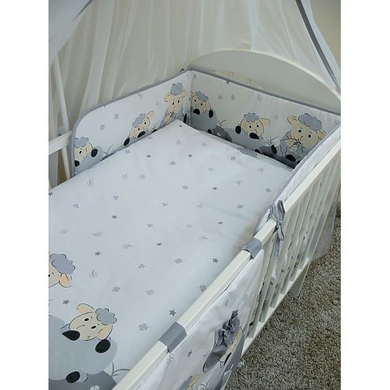 Lenjerie de pat pentru copii cu motivul unui miel de 120 x 90 cm de culoare gri