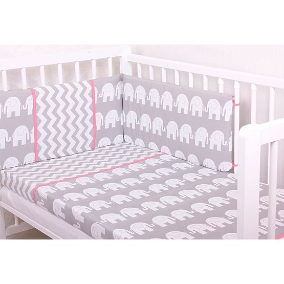 linens la cribs - elefanți - gri
