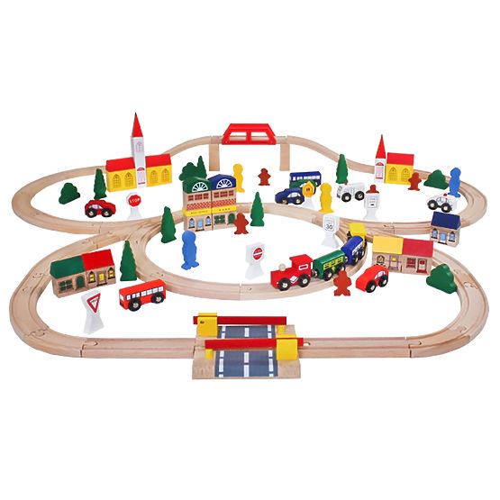 Linie de tren din lemn - 100 de elemente