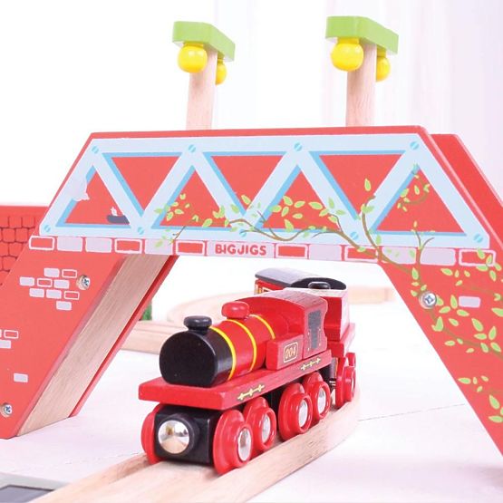 Locomotiva Bigjigs Rail Red cu tender + 3 sine