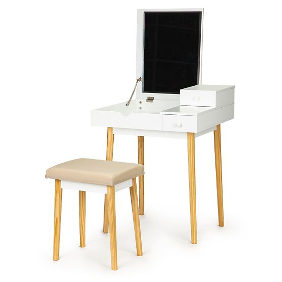 Masă cosmetică cu oglindă și scaun