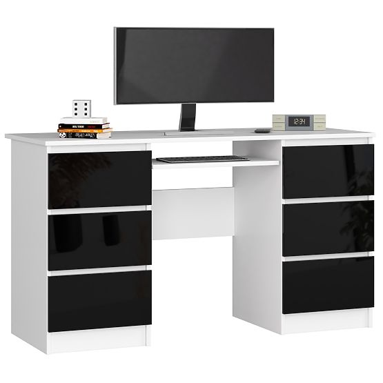 MASĂ DE CALCULATOR A-11 135 cm 6 SERTARE PK ALBĂ / NEGRU LUCIOASĂ
