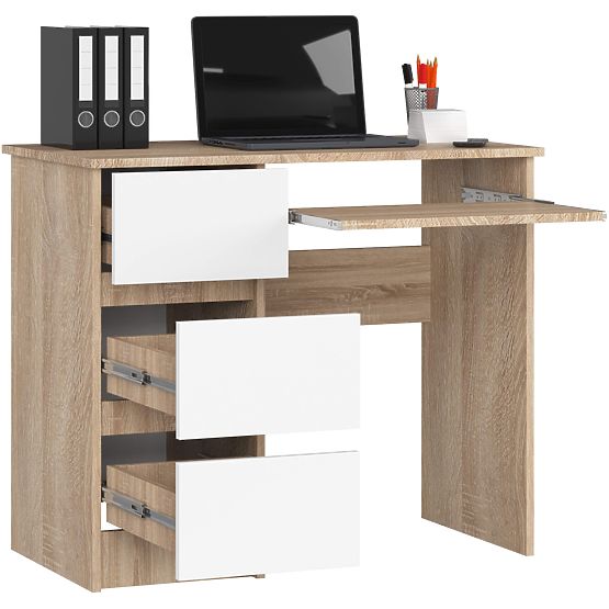 MASĂ DE CALCULATOR A-6 90 cm STÂNGA PK SONOMA / ALB