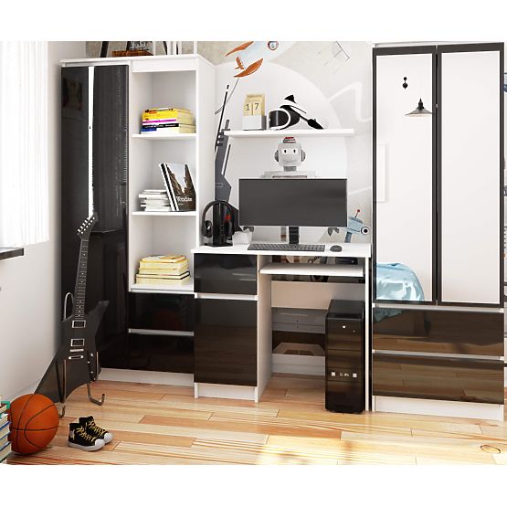 MASĂ DE CALCULATOR PIKSEL PK NEGRU LUCIOASĂ STÂNGA