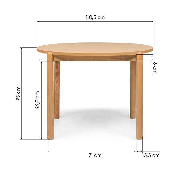 Masă de dining Yoko 110,5 cm, rotundă, naturală