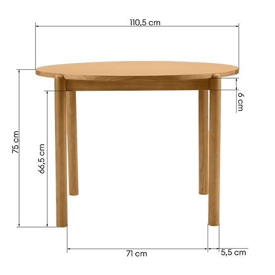 Masă de dining Yoko 110,5 cm, rotundă, naturală