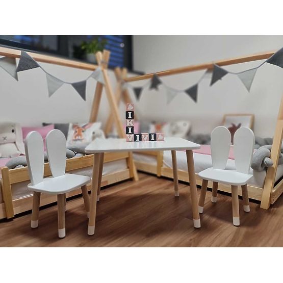 Masă pentru copii cu scaune - Urechi - albă