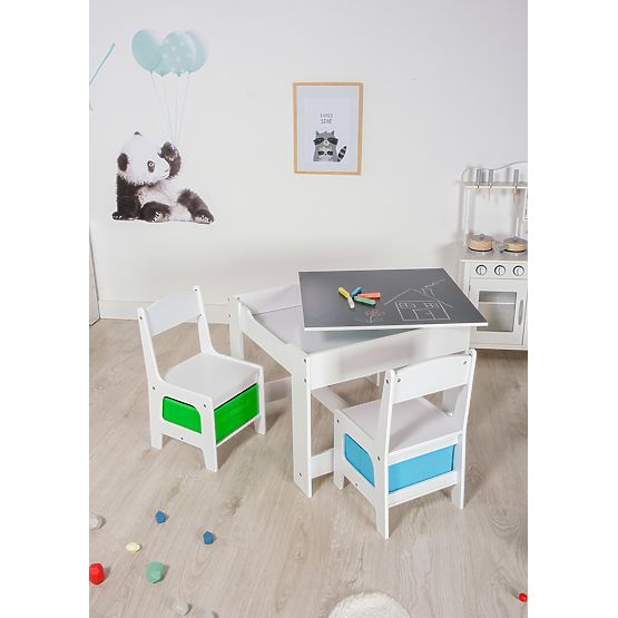 Masă pentru copii cu scaune și cutii depozitare în verde și albastru - Ourbaby