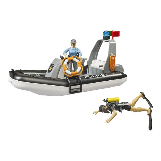 Mașină de poliție Bruder RAM cu barcă și două figurine