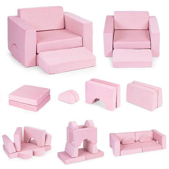 Fotoliu modular pentru copii DIY cu 8 perne moi pliabile - roz ECOTOYS