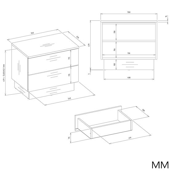 Noptieră AMBER 2S cu 2 sertare pentru dormitor KAȘMIR Bej
