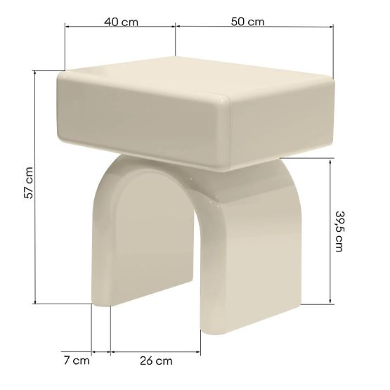 Noptieră cu sertar Blush, alb crem, lucios, formă arcuită