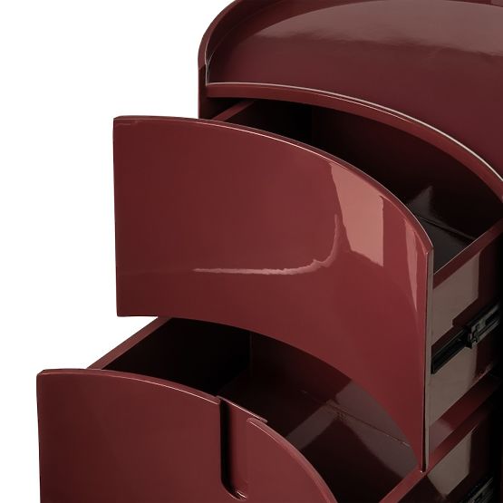 Noptieră cu sertare Vena, bordo/maro, rotunjită, lucioasă