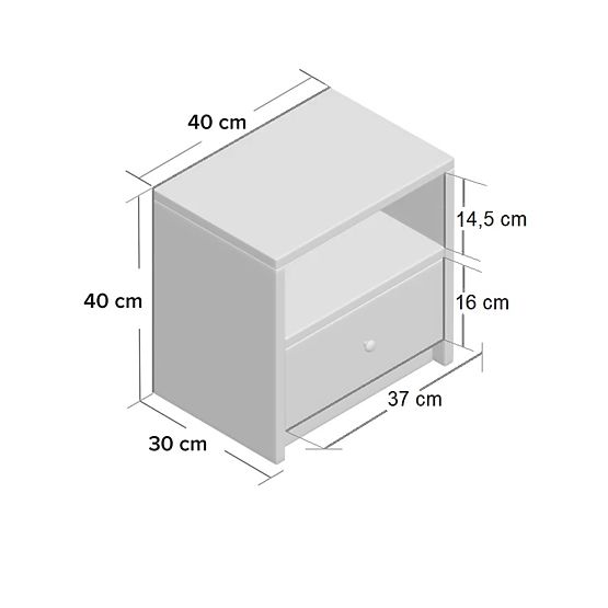 Noptieră pentru copii în culoarea lemnului de fag-albă