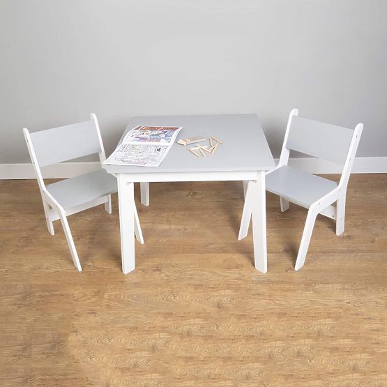 Ourbaby - Masă cu scaune pentru copii - gri-alb