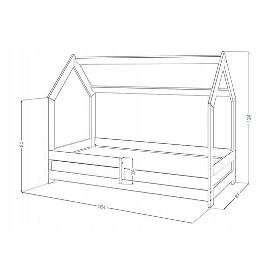 Pat în formă de casă Laura cu bară de protecție 160 x 80 cm - natural