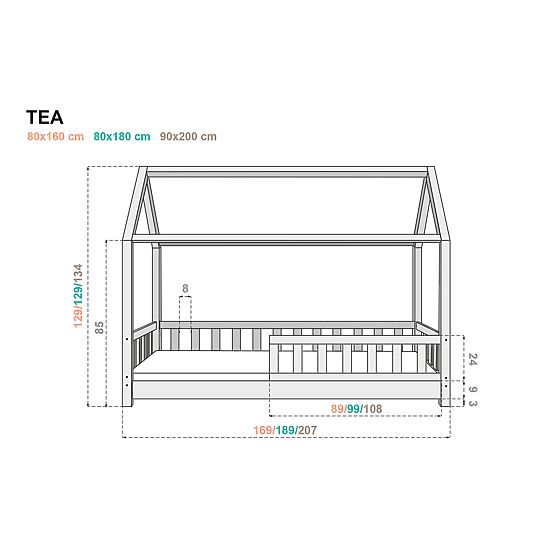 Pat de copii tip căsuță cu barieră de siguranță Tea - natural