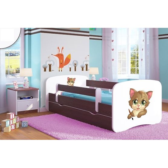 Pat cu bariera de protectie pentru copii -  Kitty - Dark Walnut