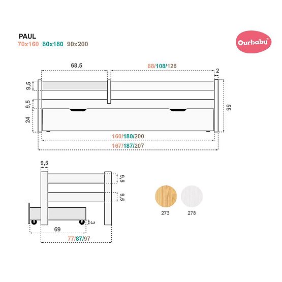 Pat pentru copii Paul cu barieră - alb