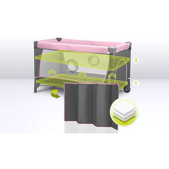 Pat de calatorie cu masa de infasat - roz