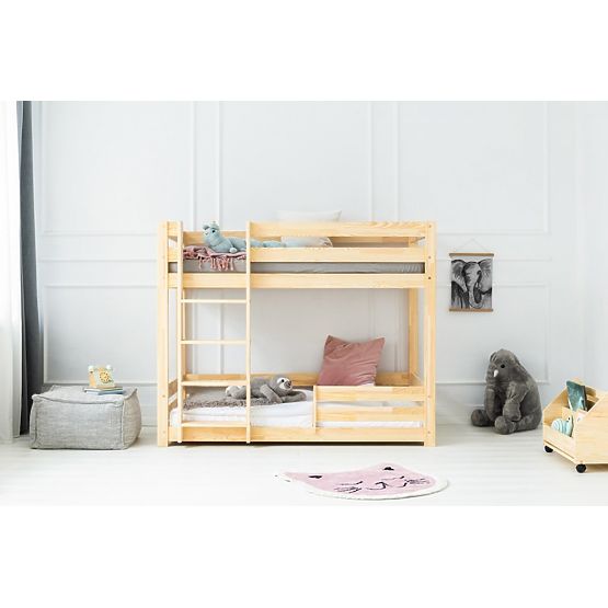 Pat de copii supraetajat Mila Classic cu barieră - natural