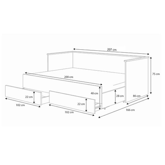 Pat de extensie HELIOS cu două sertare 200x80/200x160