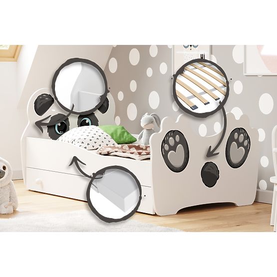 Pat de o persoană Panda 140x70 cu sertar