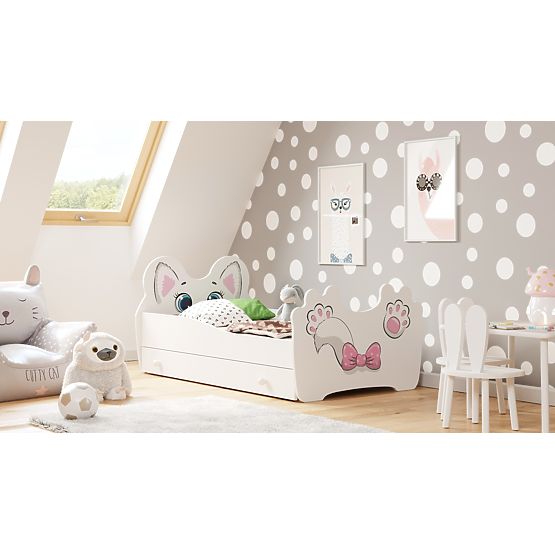 Pat de o persoană Pink Cat 160x80 cu sertar