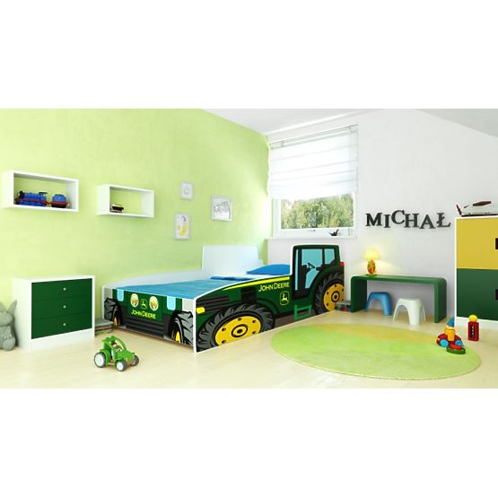 Pat de o persoană Tractor verde 140x70 cu saltea