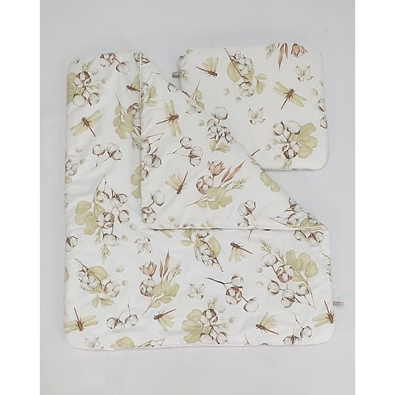 Pătuț din răchită cu echipament pentru bebeluș - Flori de bumbac