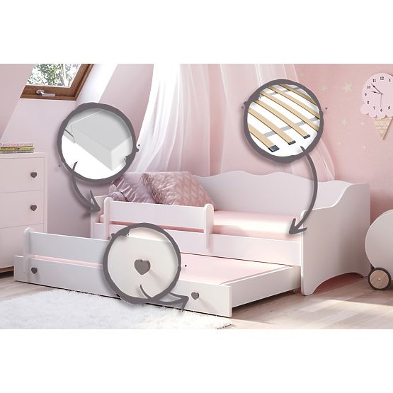 Pat dublu EMMA cu sertar și barieră 160x80 mâner gri