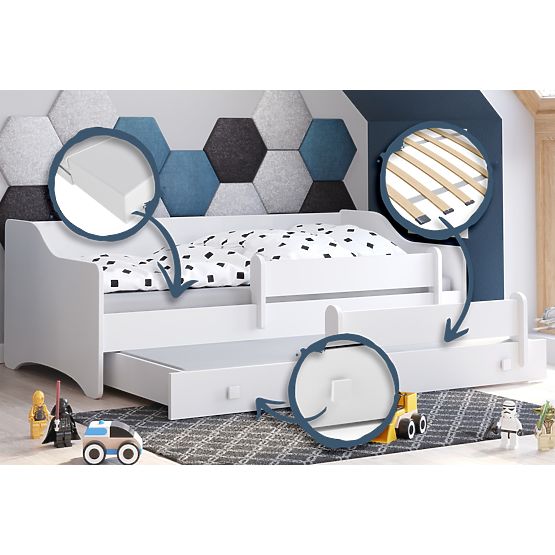 Pat dublu ERYK cu sertar și barieră 160x80 mâner alb