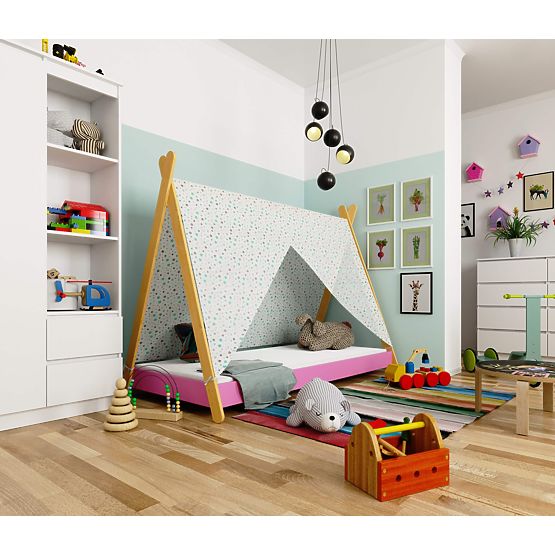 Pat pentru copii 160x80 GEM cu saltea roz