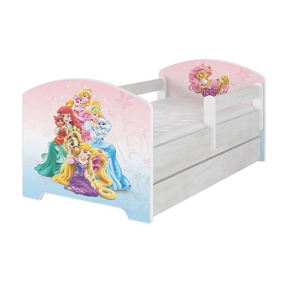 Pat pentru copii cu barieră - Mustăţi de vis - decor pin norvegian