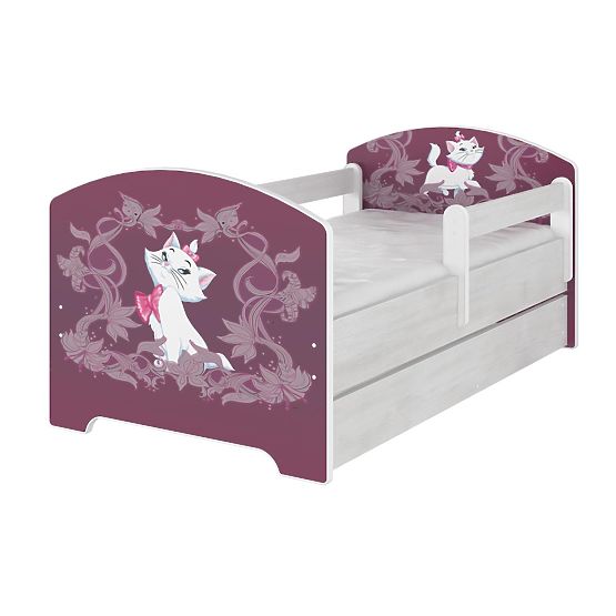 Pat pentru copii cu barieră - Pisicuţa Marie - decor pin norvegian